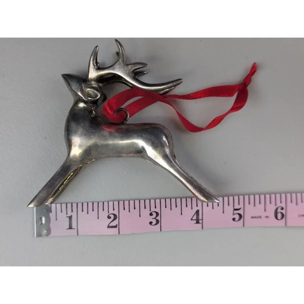 Vtg Pottery Barn Reindeer Ornaments Silver Plated Classic Leaping Christmas Gift